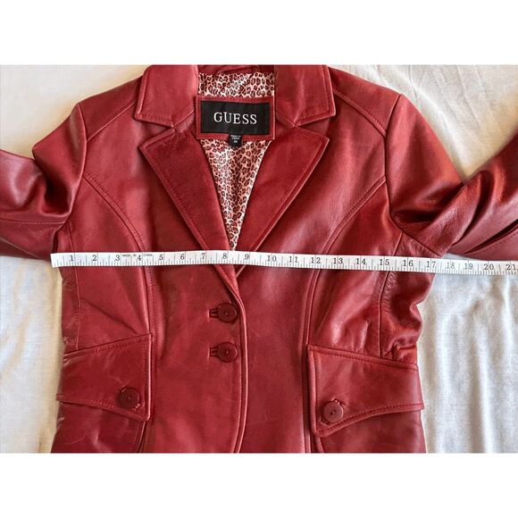 Guess Red Cropped Leather Jacket Size Medium, Y2K, Biker, Edgy - Picture 3 of 10